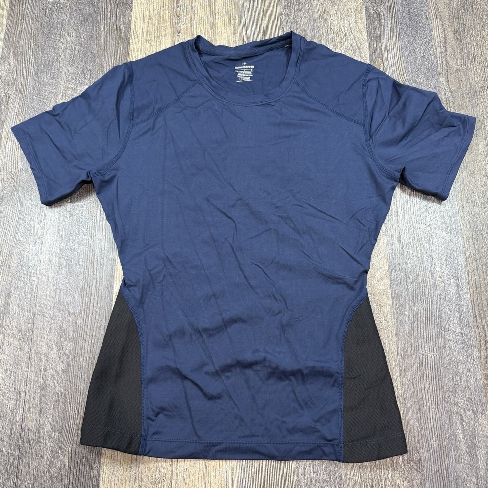 Tommie Copper Compression Shirt Mens L Blue Short Sleeve Lower Back Support